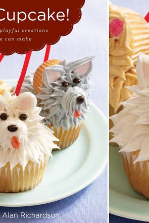 DIY puppy cupcakes with textured white, tan, and grey fur frosting from the Hello Cupcake book.