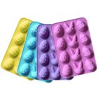 Colorful Easter egg and bunny silicone molds for making DIY dog Easter treats.