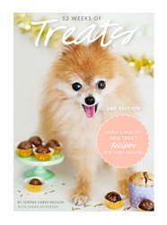 Cover of 52 Weeks of Treats book with healthy dog treat recipes by Pretty Fluffy founder Serena Faber Nelson.