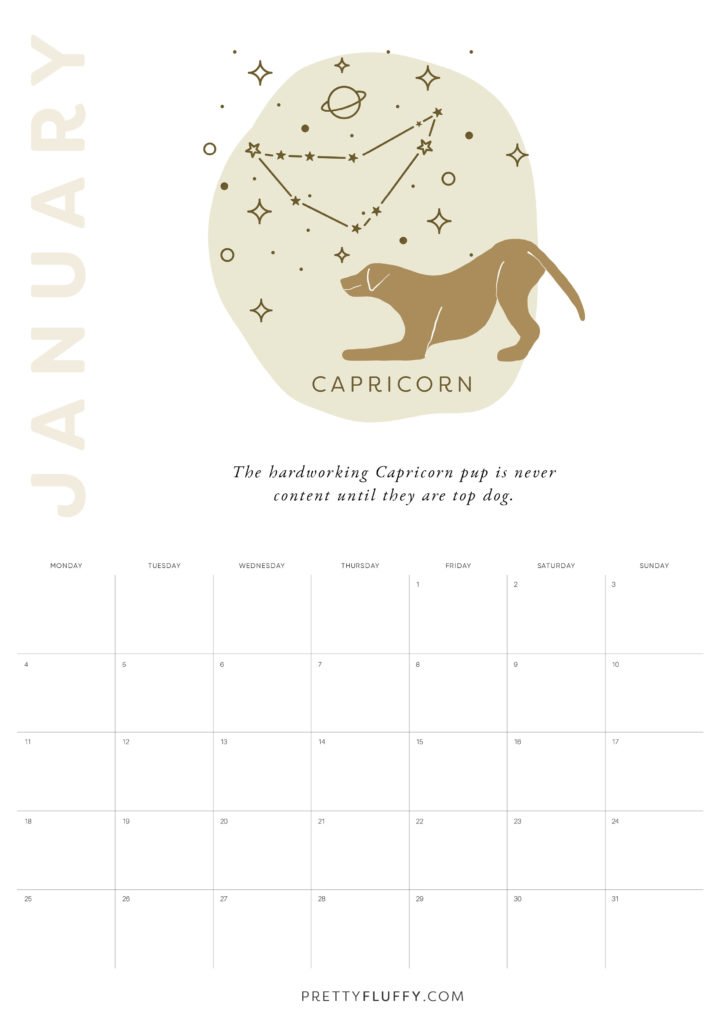 Dog Zodiac Free Printable Calendar for 2021_Capricorn