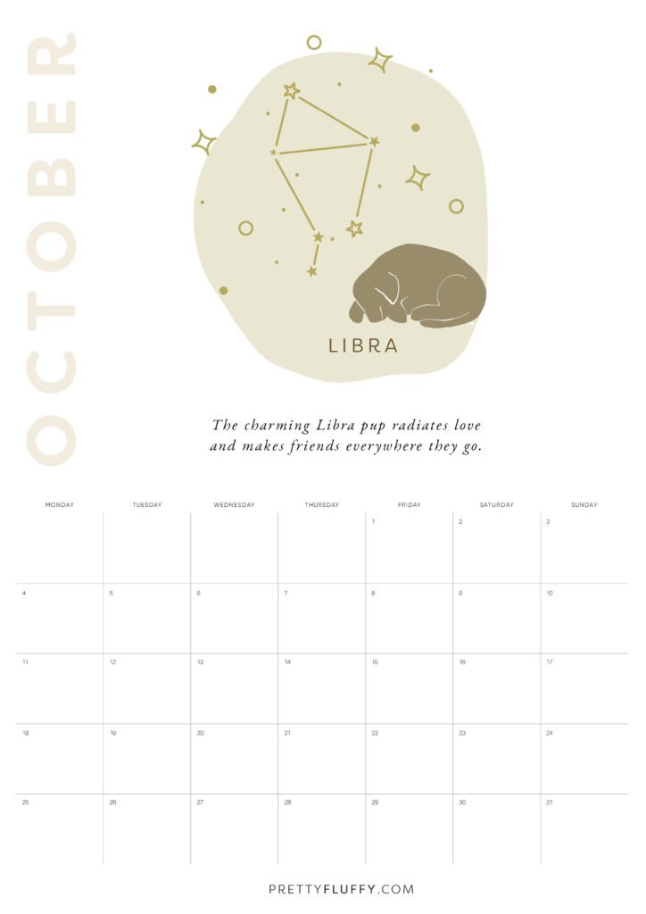 Dog Zodiac Free Printable Calendar for 2021_Libra
