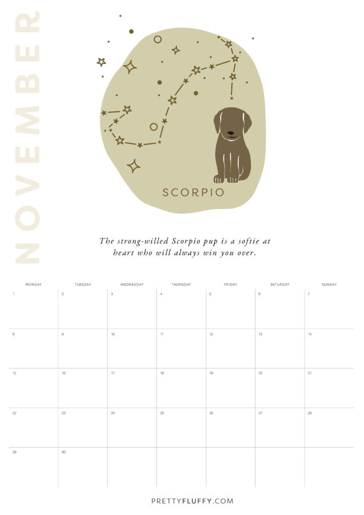 Dog Zodiac Free Printable Calendar for 2021_Libra
