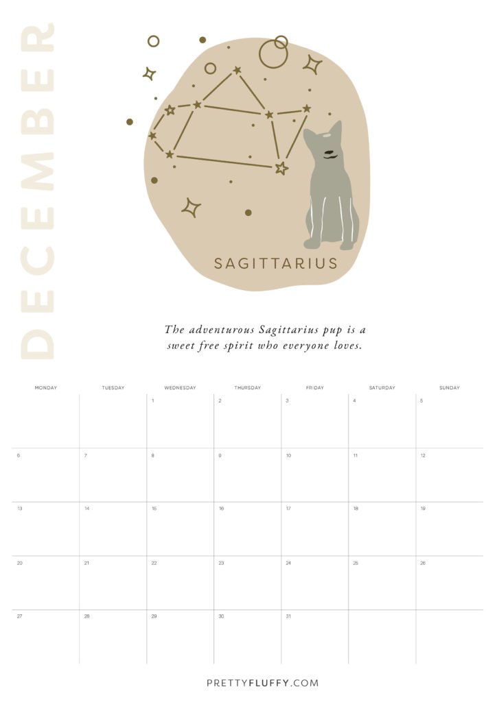 Dog Zodiac Free Printable Calendar for 2021_Sagitarius