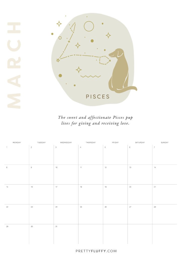 Dog Zodiac Free Printable Calendar for 2021_Pisces