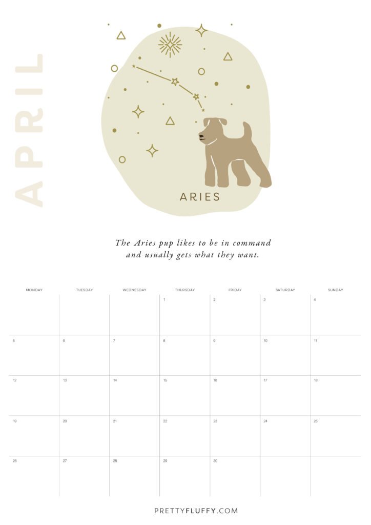 Dog Zodiac Free Printable Calendar for 2021_Aries