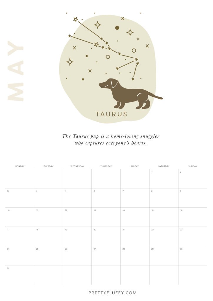 Dog Zodiac Free Printable Calendar for 2021_Taurus