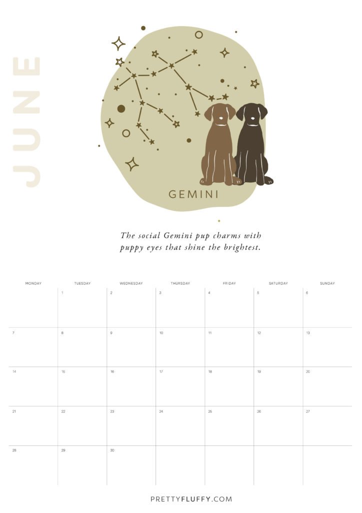 Dog Zodiac Free Printable Calendar for 2021_Gemini