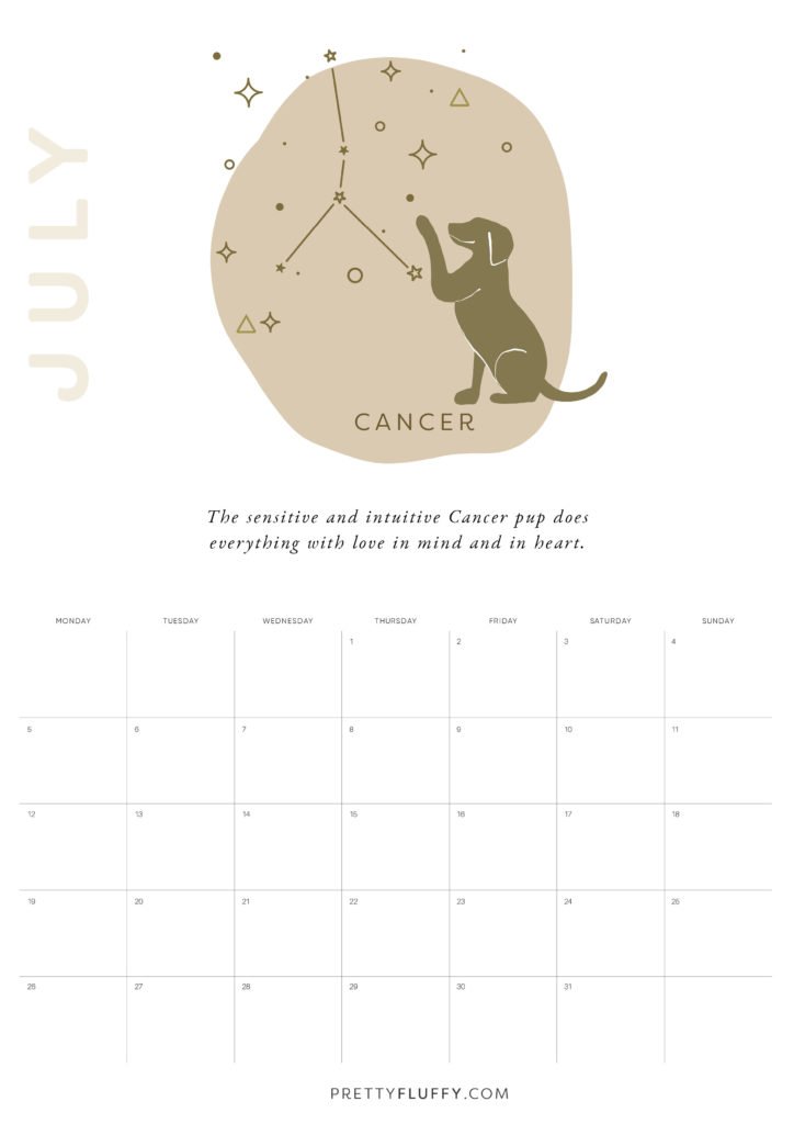 Dog Zodiac Free Printable Calendar for 2021_Cancer