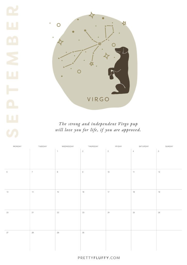 Dog Zodiac Free Printable Calendar for 2021_Virgo