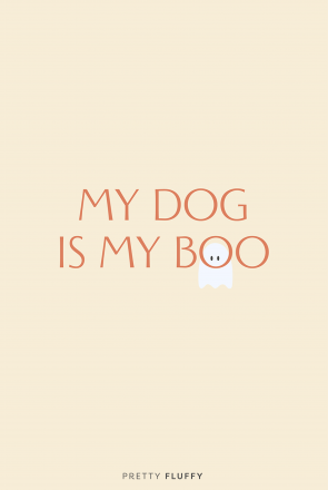 Halloween dog quote wallpaper featuring 'My Dog is My Boo' text with a small ghost graphic on a cream background.