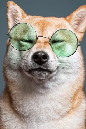 Professional pet photo of a dog wearing glasses by Santos Román