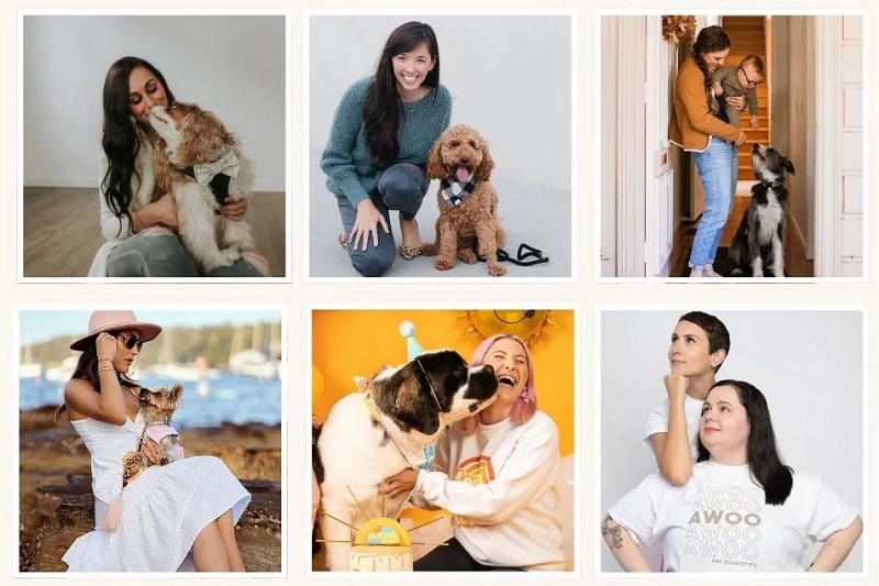 Collage of female founders and their dogs representing women-owned Australian pet businesses.